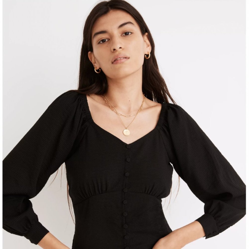 NWT Madewell Preston Puff-Sleeve Top in Black